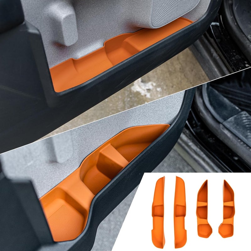 Maxzina Door Side Storage Tray Compatible with 2022-2025 (No for 2026) Ford Maverick Side Door Storage Box Door Organizer Phone Pocket Silicone Front & Rear 4PCS Maverick Accessories (Light Orange) - Image 1